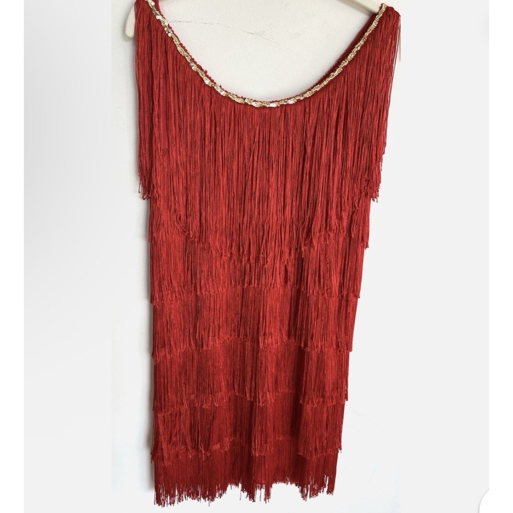 Jerry‎ Beck Women's Medium Red Flapper Dress Mini Costume Retro 20s Mob Cocktail